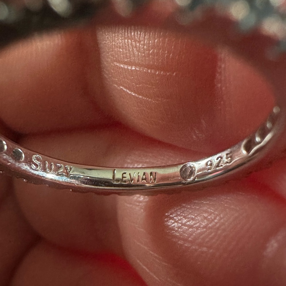 Suzy Levian Sterling Silver Thin Aqua Cubic Zirconia Eternity Band New - Picture 6 of 9